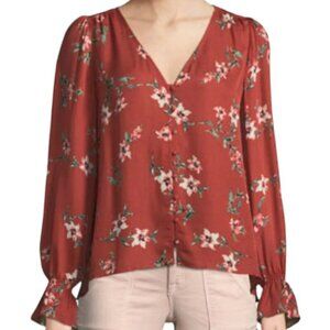 Joie Bolona 100% Silk Floral Blouse V Neck Button Up Cottagecore Prairie Boho M